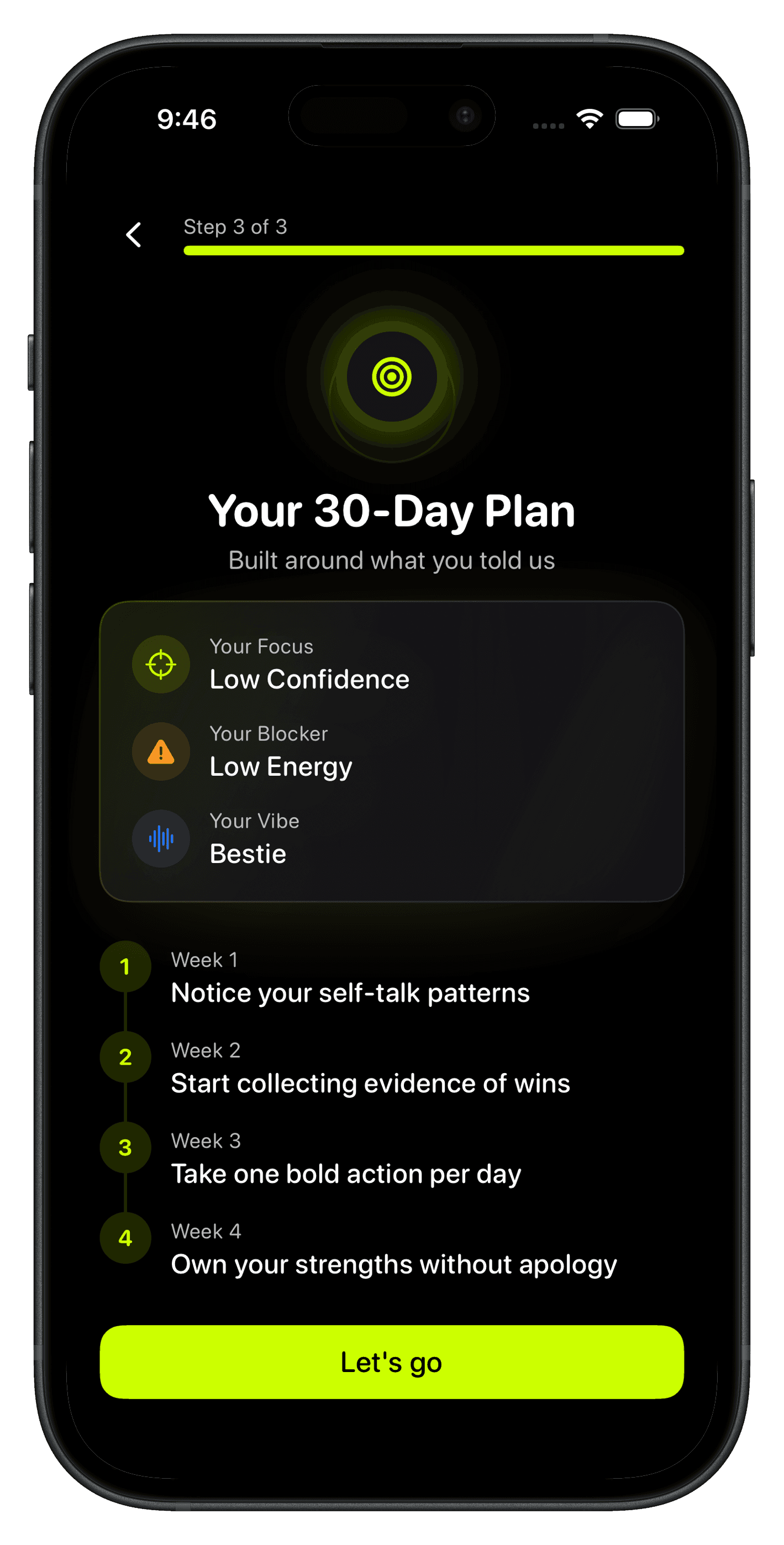 Daily Hype 30-day plan screen